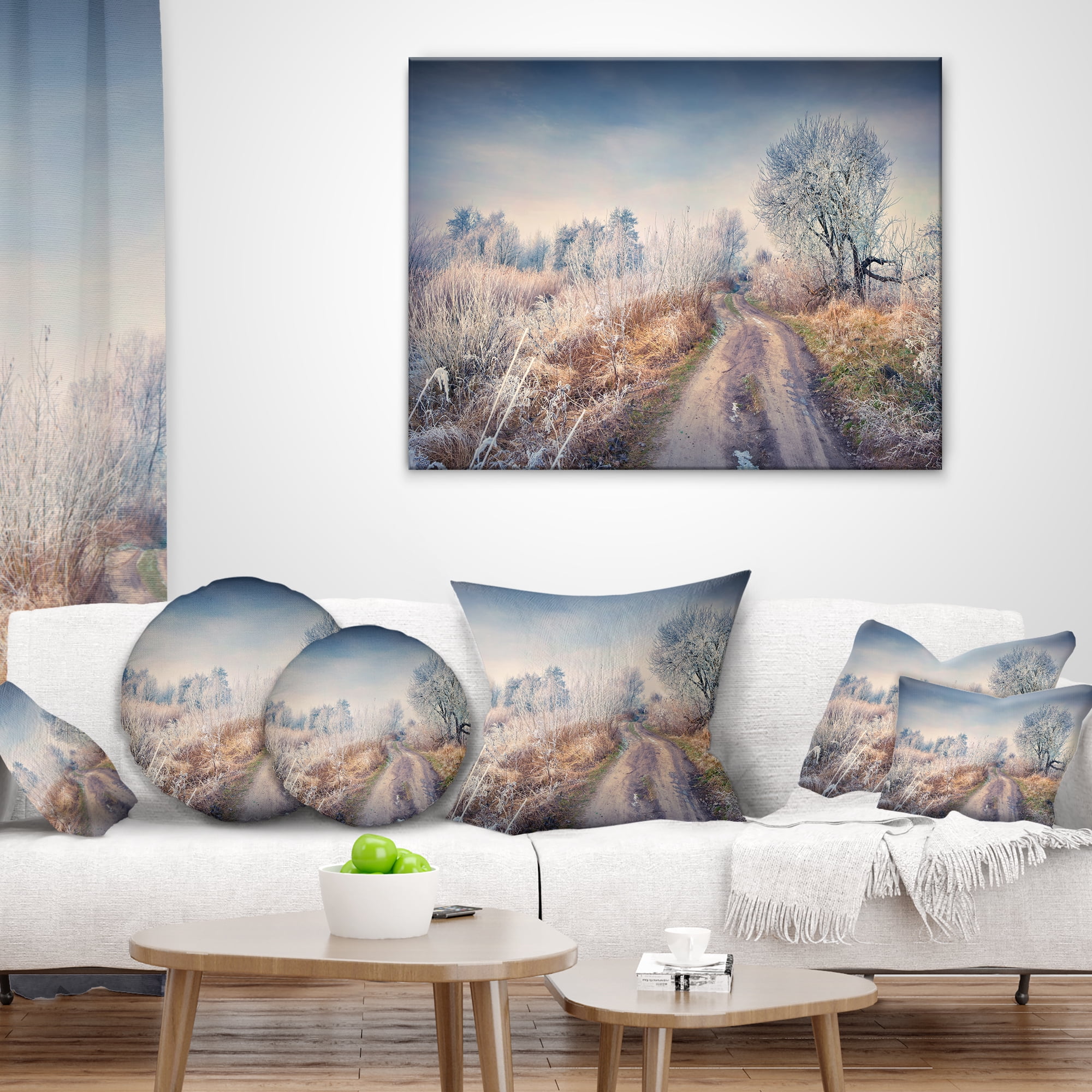 Designart First Frost in Forest - Landscape Photography Throw Pillow - 12x20
