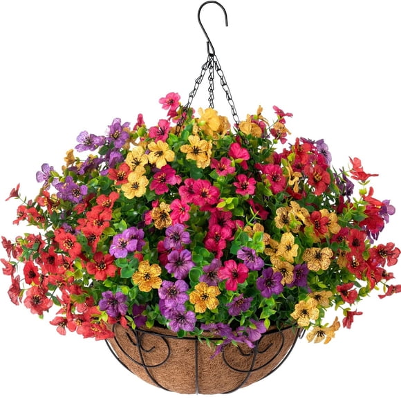 Cesta colgante artificial con plantas y flores HyeFlora Daisy