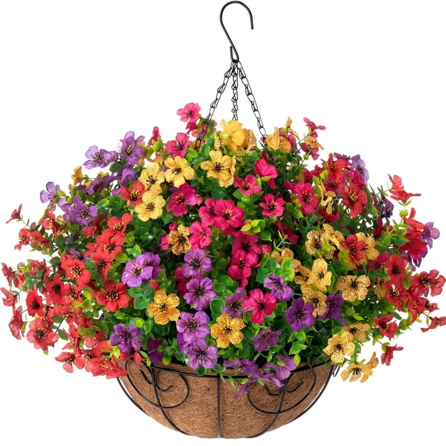 Cesta colgante artificial con plantas y flores HyeFlora Daisy