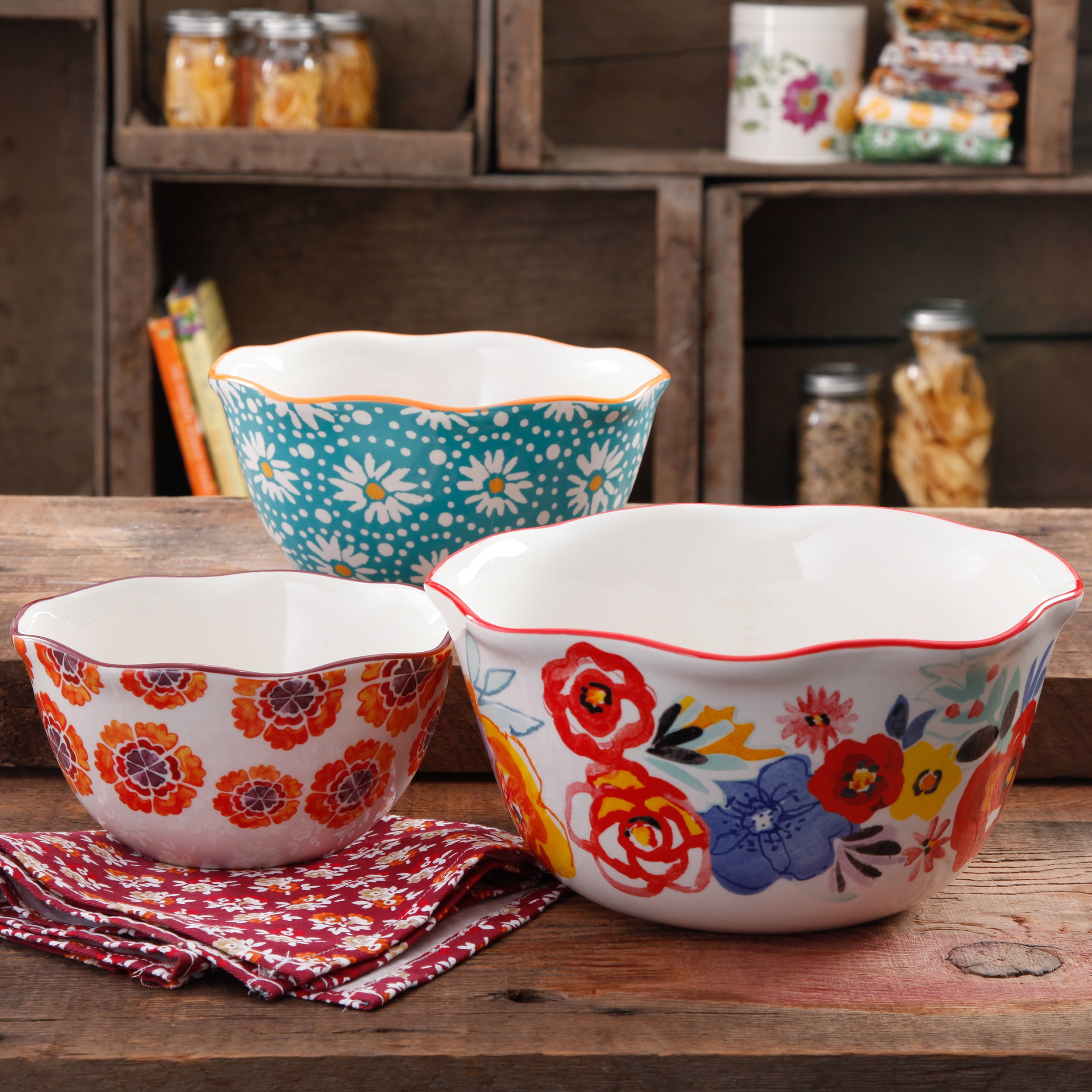 The Pioneer Woman Sweet Romance 3-Piece Enamel-on-Steel Mixing Bowl Set, Size: 3 PC Set