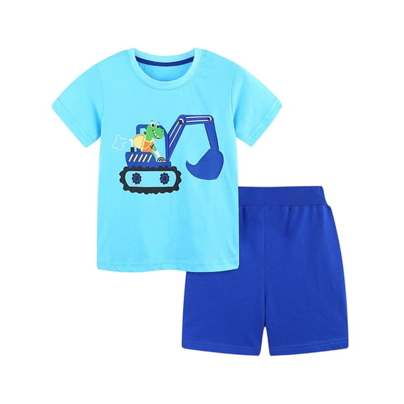 Tiijoy Summer Boys Casual Outfits Short Sleeve Excavator Graphic Tee Shorts Set, Sizes 2-3