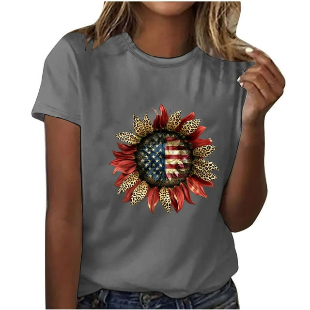 Camisetas de Manga Corta para Mujeres de Longitud Regular de Poliéster Sólido, Camiseta de Fiesta de Mayo Y Blusa Del Festival para la Primavera Y el Verano