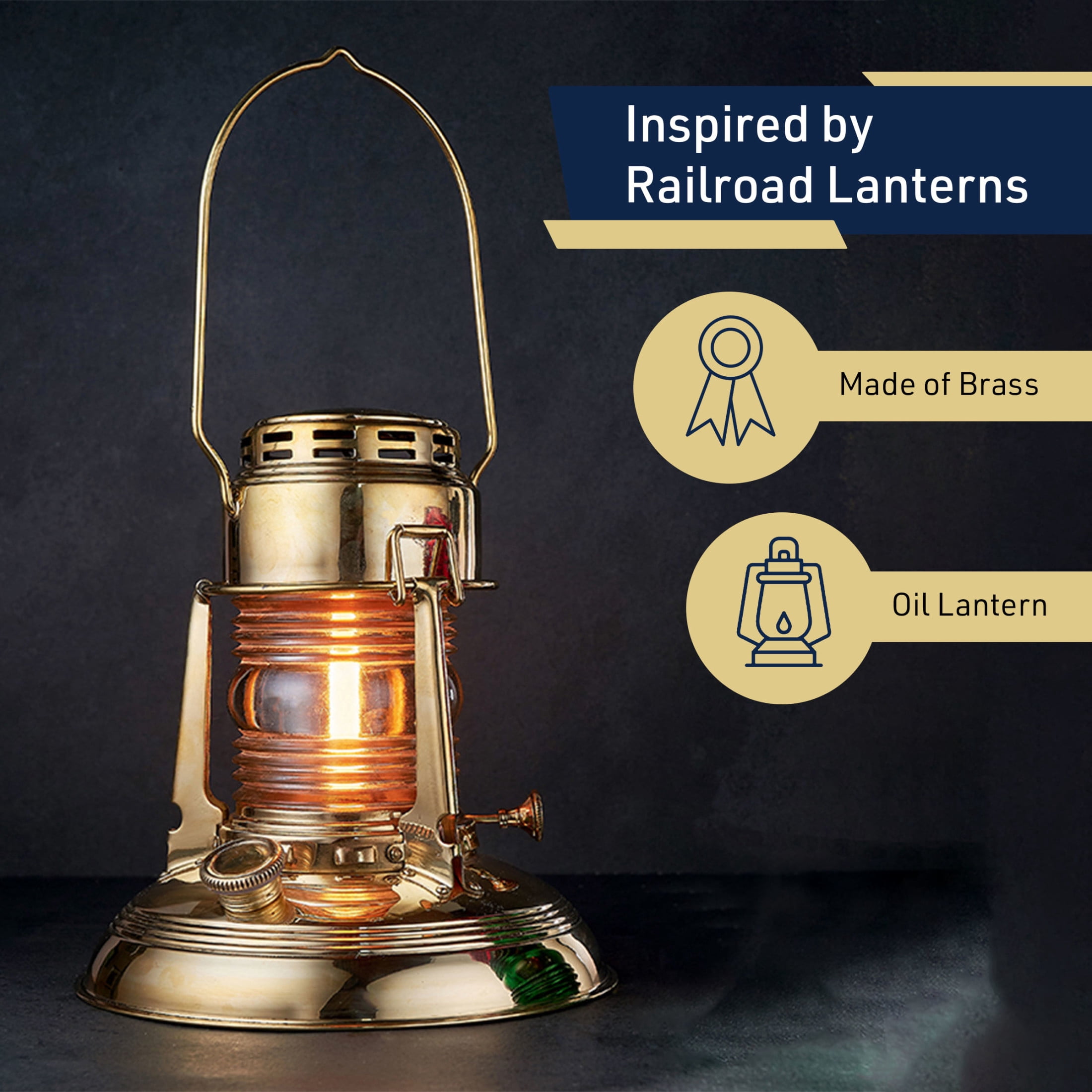 Kings County Tools 8” Tall Railroad-Style Oil Lamp with Brass Body