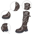 thumbnail image 5 of Dakaela Knee High Boots Women Square Toe Pull on Riding Boot Buckles Wide Calf Platform Winter Dress Shoes, 5 of 7