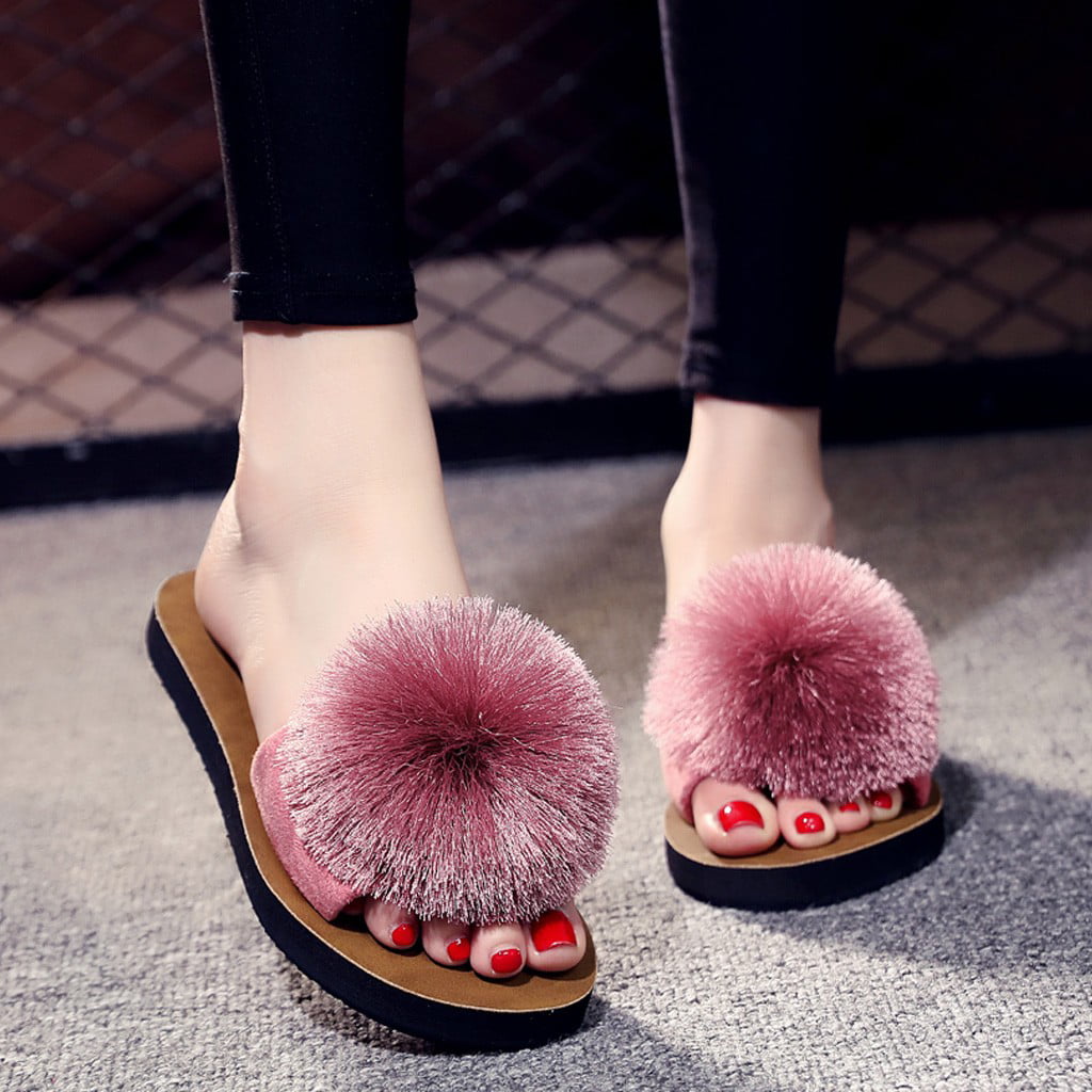 Women Mongolian Fur Slippers Slides Fluffy Long Hair Sheep Fur Slip On Shoes  NEW | eBay