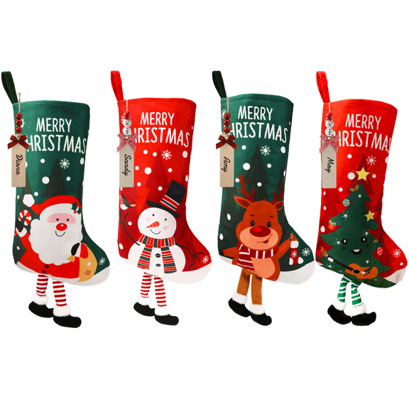INVOKER Christmas Stockings, 18" Large 4-Pack with Name Tags for Holiday Christmas Holiday Fireplace Decor