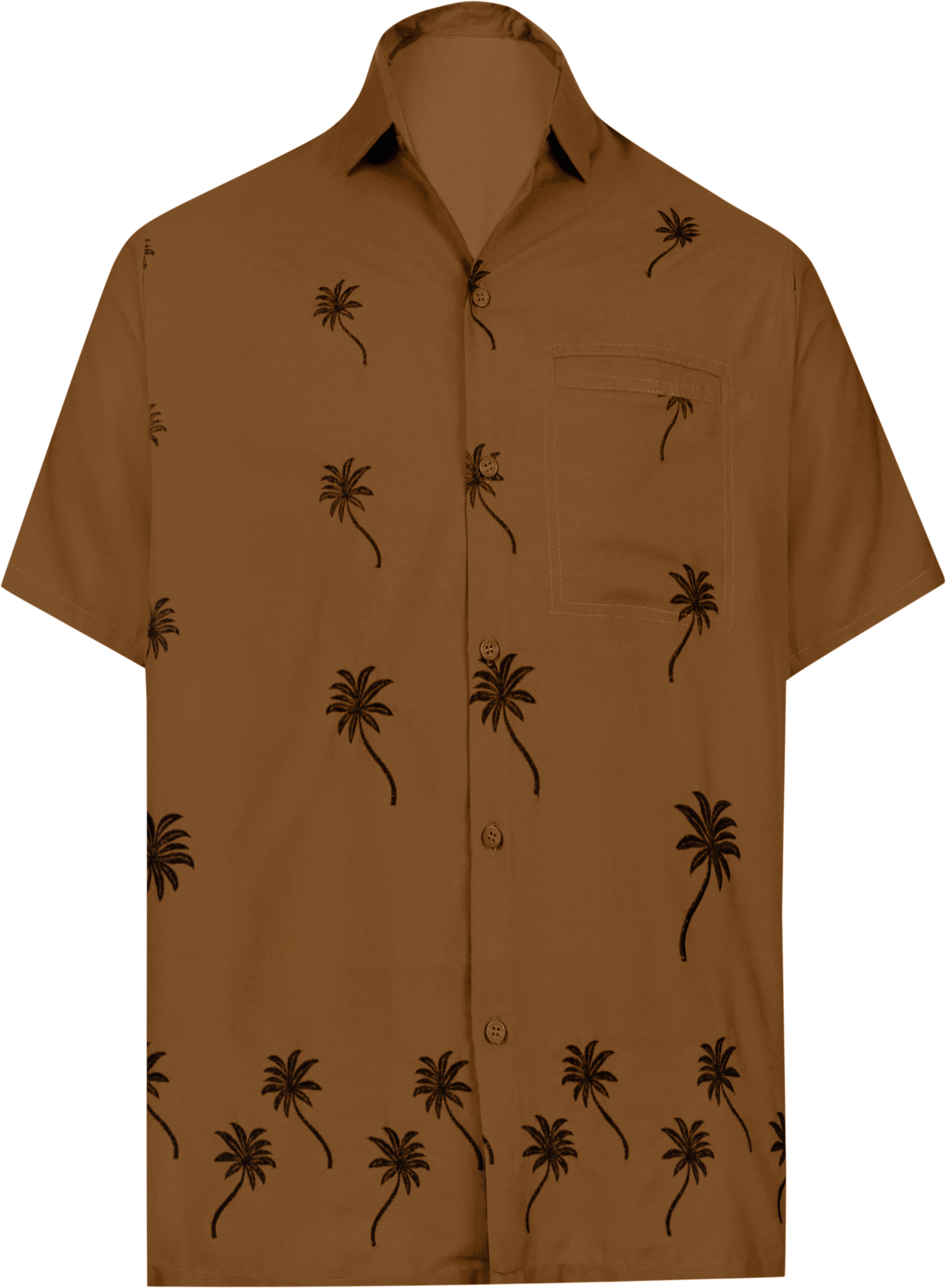 LA LEELA - HAPPY BAY Men's Ugly Embroidered Beach Camp Short Sleeve Hawaiian Shirt S Brown_W842 