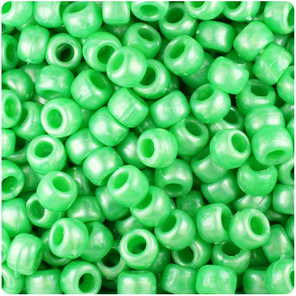 BeadTin Bright Green Pearl 9mm Barrel Pony Beads (500pc)