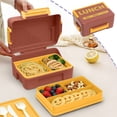 thumbnail image 1 of Portaalmuerzos de plástico portátil para alimentos, con múltiples compartimentos, sello hermético, apto para microondas, incluye juego de cubiertos, verde, naranja, rosa, marrón., 1 of 6