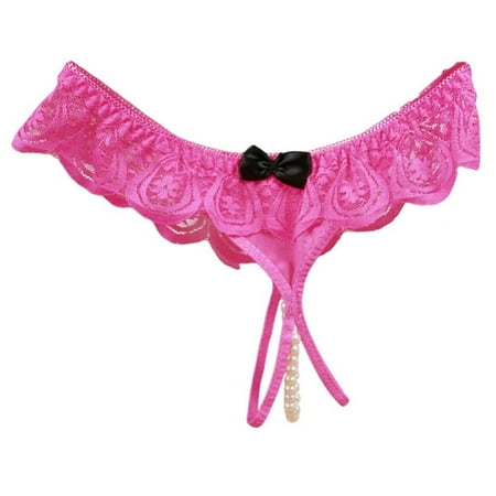 

Spdoo Women s Sexy Thongs Massage Pearls Charming G-String Lingerie Lace Bowknot T-Back Exotic Briefs Gift for Valentine