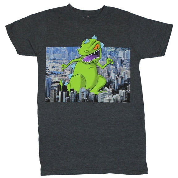 Rugrats Mens T-Shirt - Reptar Rampaging Through A Realistic City Image (X-Small)