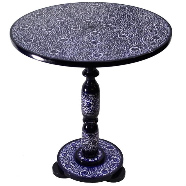 Natural Geo Table d'Appoint en Bois de Rose Ronde 18" - Bleu Marine