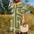 thumbnail image 4 of Olive Green Abstract Design Art Women's Fall Dresses Casual Loose Flowy Swing Shift Dress, 4 of 9
