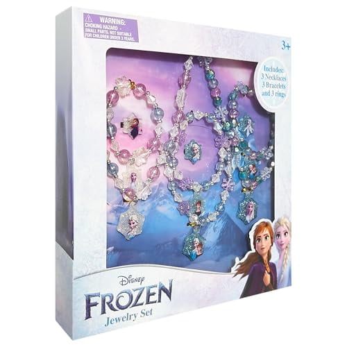 LUV HER Frozen Girls Jewelry Set - Dress up 9 Piece Toy Jewelry Box Set with Bead Necklace, Bracelet and Ring - Play Accessories - Ages 3+