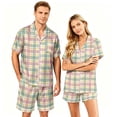 thumbnail image 2 of Leidass Womens Plaid Stripe Pajama Set Short Sleeve Button Front Sleepwear Loungewear Set with Shorts Relaxed Fit Two Piece Orange XL, 2 of 5