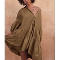 thumbnail image 3 of Chouyatou Women's Summer Puff Sleeve Tiered Tunic Babydoll Dress Cute Mini Button Down Shirt Dress, 3 of 6