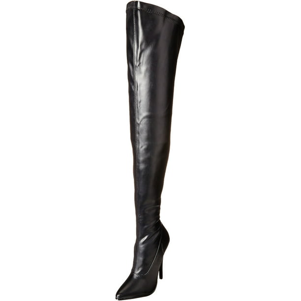 Devious - 6 Inch High Heel Boots Black Thigh Highs Pointed Toe ...