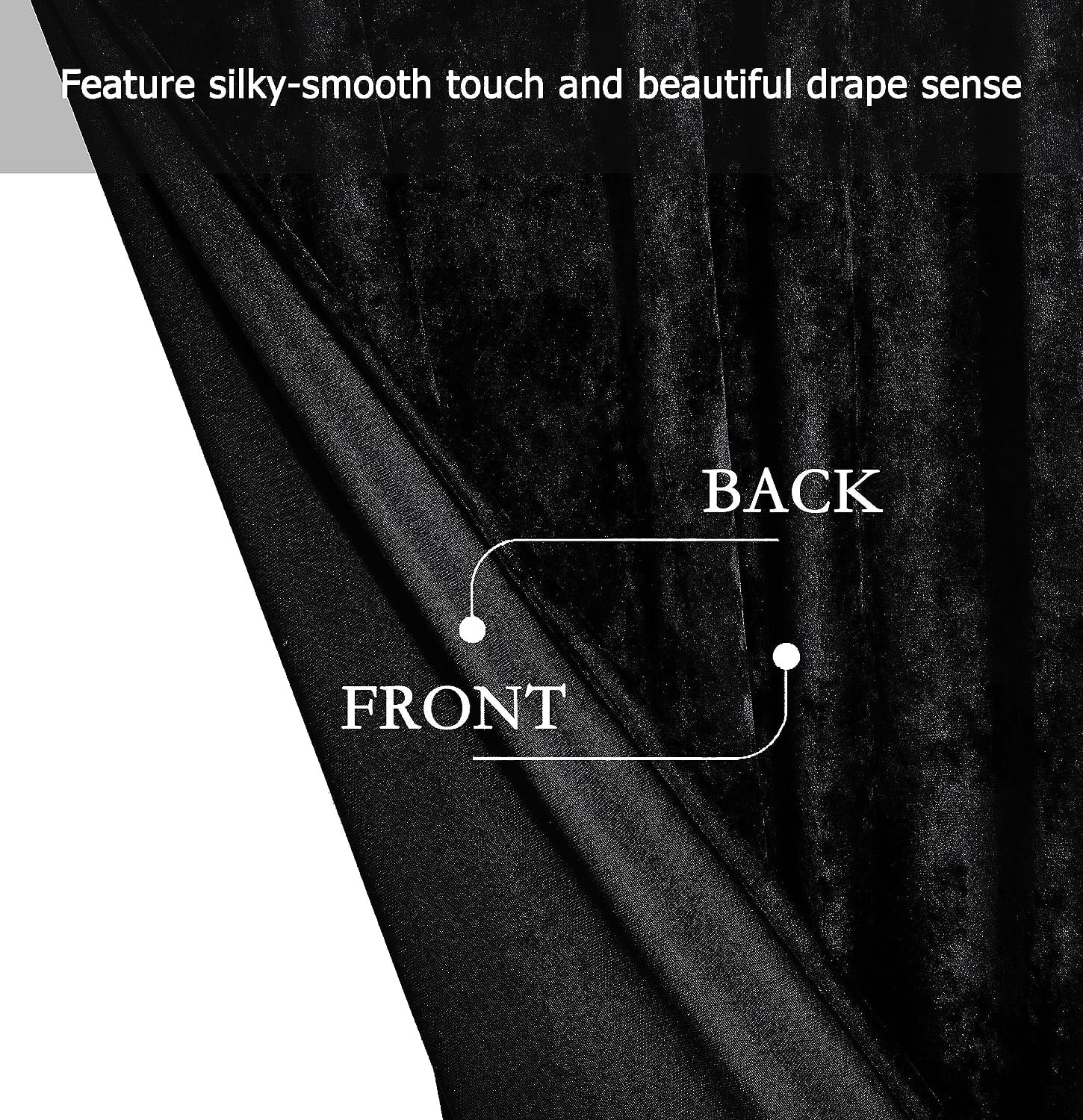 Chezmoi Collection Lux Black Crushed Velvet Curtains 2 Panel Set, Room Darkening Luxury Distressed Velvet Rod Pocket Window Drapes for Living Room Bedroom 50" W x 96" L