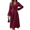 thumbnail image 2 of Vestido largo LaLalin para mujer, manga larga, cuello en V, cintura torcida, 2 of 7