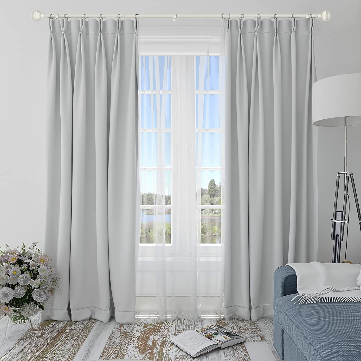 eTeckram 1" Curtain Rod with Sable Finials - 48" to 84", Weathered White