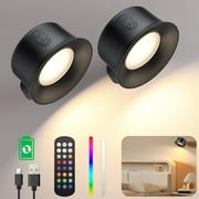 2Pack LED Rechargeable Wall Lights,Adhesive Magnetic Wireless Wall Lamps,2000mAh Battery,15 RGB Colors,Touch Remote Control,Dimmable,360 Rotation,for Bedroom,Living Room,RV,Stair