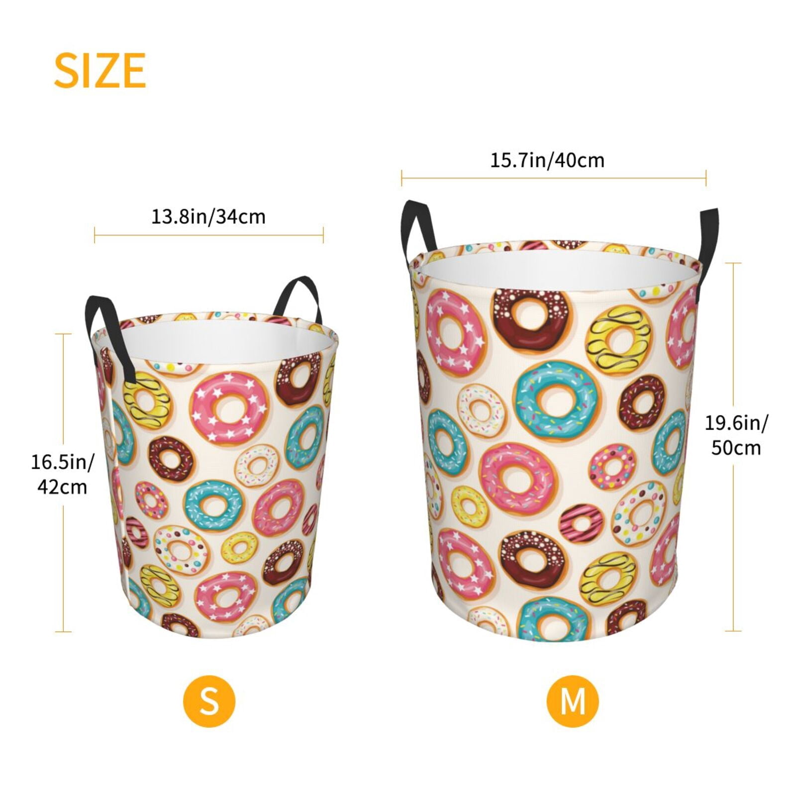 Large Laundry Basket with Handles - Donut Print No.9028 Kids Baby Dirty Clothes Laundry Hamper for Bedroom Aesthetic