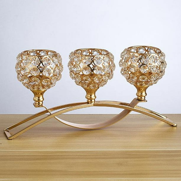 Portavelas de cristal de 3 brazos, candelabros de de , candelabros, candelabros, decoración para hogar B dorada Colco Candelabros de cristal de 3 brazos