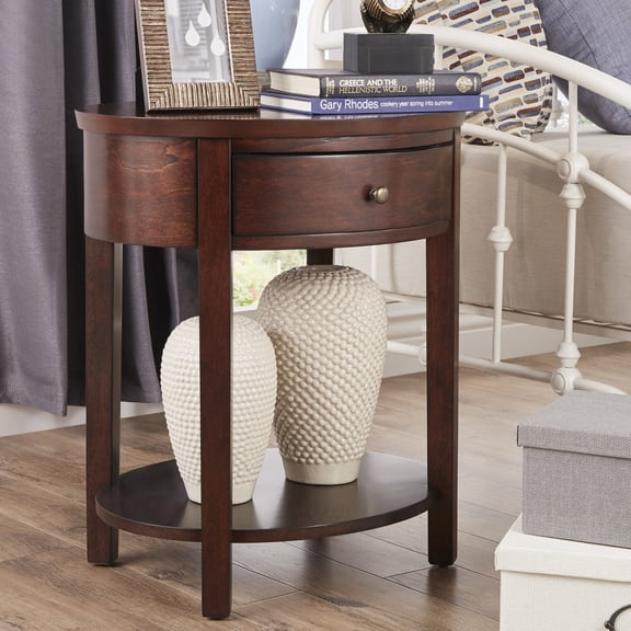Lucas Living Room Oval Accent End Table With Lower Shelf and Single Drawer, Multiple Finishes