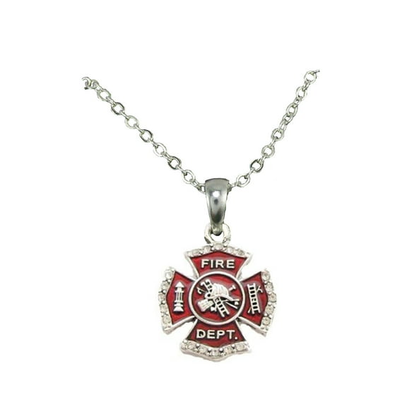 Firefighter Badge Crystal Charm On Silver Plated Fashion Necklace