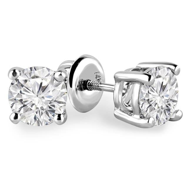 Details about   Round White Daimond Cubic Zirconia 14k White Gold Push Back Stud 4Prong Eariings 