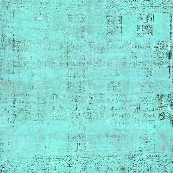 Ahgly Company Machine Washable Indoor Square Abstract Turquoise Blue Modern Area Rugs, 6' Square