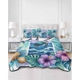 thumbnail image 2 of Quilts Twin-XL Size Bedding Set, Tropical Coastal Lightweight Quilted Comforter, Summer Beach Sea Turtle Palm Tree Ocean Reversible Bedspread Coverlet with Pillow Covers for All Season, 68" x 98", 2 of 7