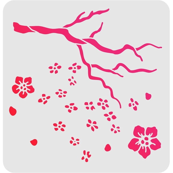 Cherry Blossom Tree Stencils Template 11.8x11.8inch Plastic Cherry Blossom Drawing Painting Stencils Square Flower Reusable Stencils for Painting on Wood, Floor, Wall and Tile