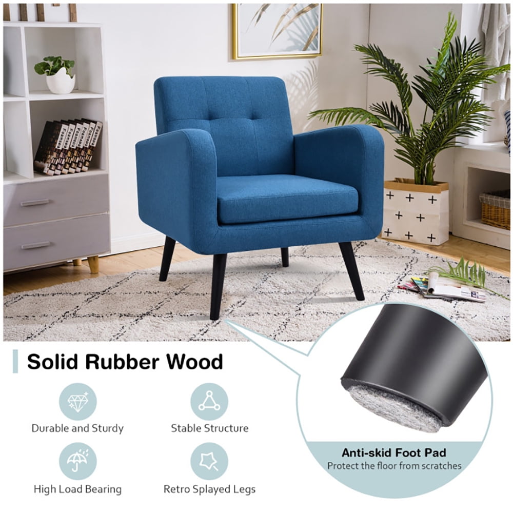 Finihen Upholstered Accent Chair, Modern Upholstered Comfy Accent Chair Single Sofa with Rubber Wood Legs, for Living Room, Bedroom, Navy