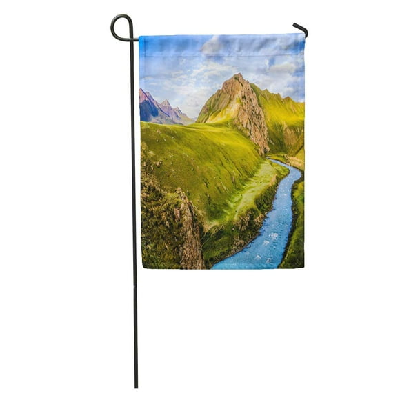 NUDECOR Green Clouds Mountain River Valley Landscape Edge Flower Fog Forest Garden Flag Decorative Flag House Banner 12x18 inch