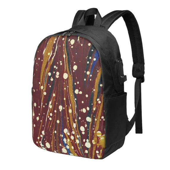 YFYANG 17" Laptop Backpack, Retro Abstract Red Texture Fashion Travel Work Backpack with USB and Headphone Cable Interface for Men and Women