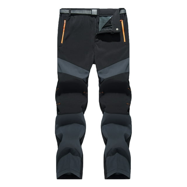 Mens Outdoor Color Blocking Slim Charging Pants Plush Warm Windproof Elastic Soft Shell Pants Wearable Cycling Mountaineering Pants Sports Mountrousers