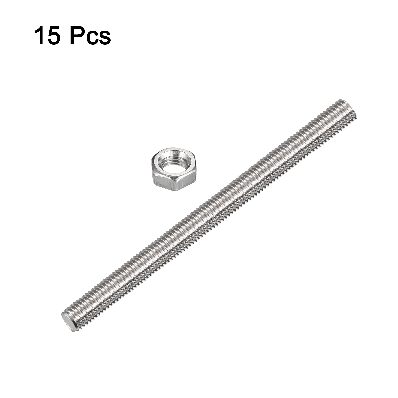 Uxcell 15Pack M14 x 200mm Fully Threaded Rod w 15Pack Hex Nuts, 2mm Pitch 304 Stainless Steel Right Hand Threaded Rod