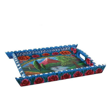 

Natural Geo Light Blue Floral Rosewood Serving Tray