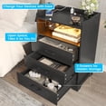 thumbnail image 6 of Hasuit Nightstand Set of 2 with Charging Station, LED Lights, 3 Drawers, and Open Storage - Modern Black Bedside Tables, 6 of 10