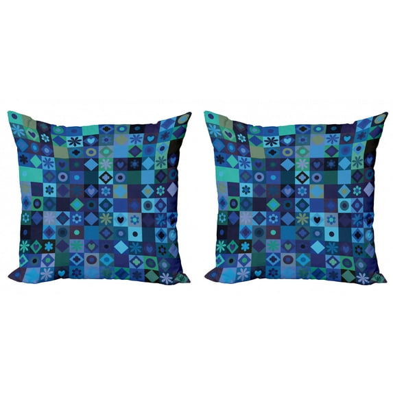 Ambesonne Blue Throw Pillow Cover 2 Pack, Play Cards Theme Design, 24", Fern Green Purple