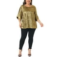 thumbnail image 2 of Agnes Orinda Women's Plus Size Metallic Sparkly Tops Crew Neck 3/4 Sleeve Shirts Casual Patry Tunic Blouses 1X Gold, 2 of 6