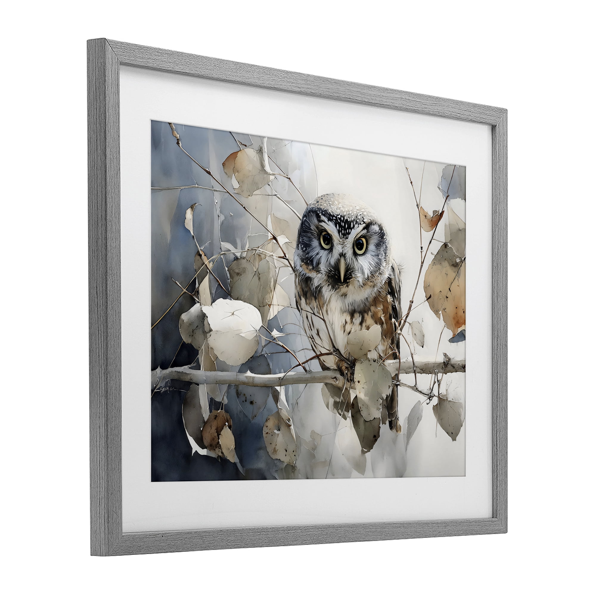 Stupell Industries Hoot Owl on Autumn Branch Gray Framed Print Under Glass, design by Franklyn Gregory