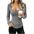 thumbnail image 2 of Bixock Long Sleeve Shirt for Women,Blouses for Women Crew Neck Knit Pullover Solid Color Slim Casual Sweater Warm Soft Daily Wear Women Clothings Size M, 2 of 6