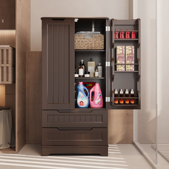 Aiho 47" H Kitchen Pantry Cabinet with 2 Doors and 2 Drawers, Solid & Sturdy, Storage Cabinet for Entryway, Kitchen - Black