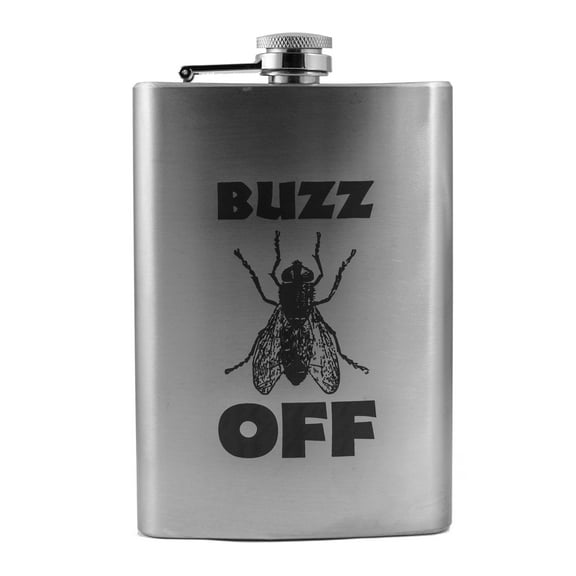 Hip Flask Plus Laser Engraved Stainless Steel 8oz Flask - Buzz Off