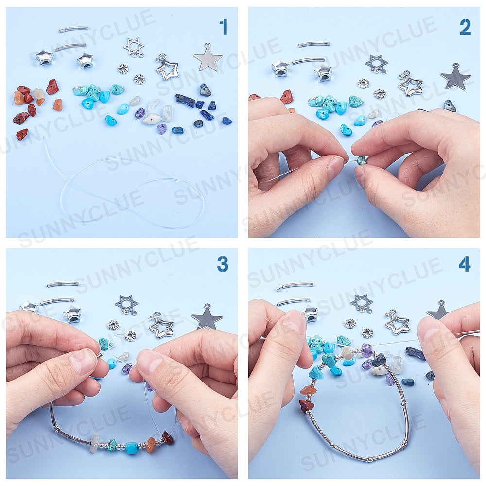 DIY Gemstone Bead Stretch Bracelets Making Kits include Brass Tube Beads & Pendants 304 Stainless Steel Pendants Alloy & Iron Beads