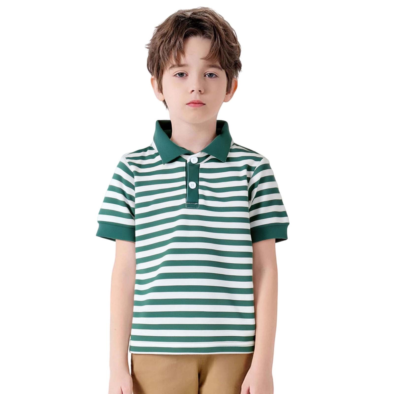 Polos pour Garçons à Rayures Chemises d'Uniforme Scolaire Chemise de Rugby Boutonnée à Manches Courtes 5-6 Ans Mode Garçons