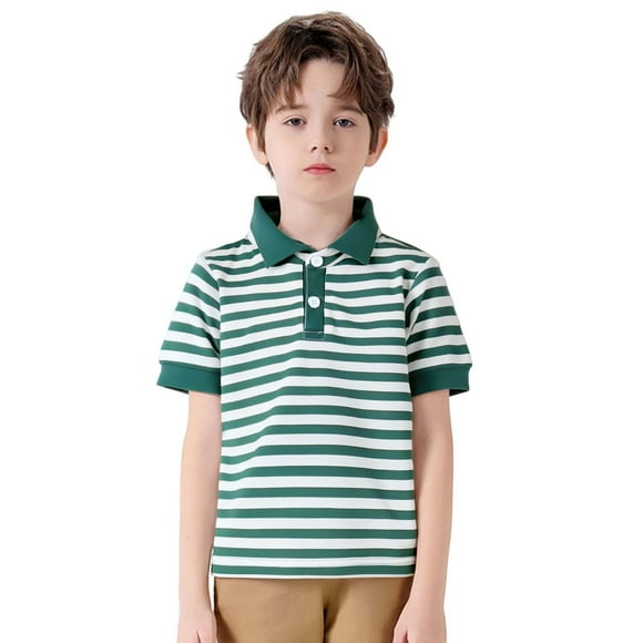 Boys' Polo Shirts Stripes Boys Uniform Shirts Button Up Shirt Boys Short Sleeve Polo Boys 7-8 Years Boys Fashion