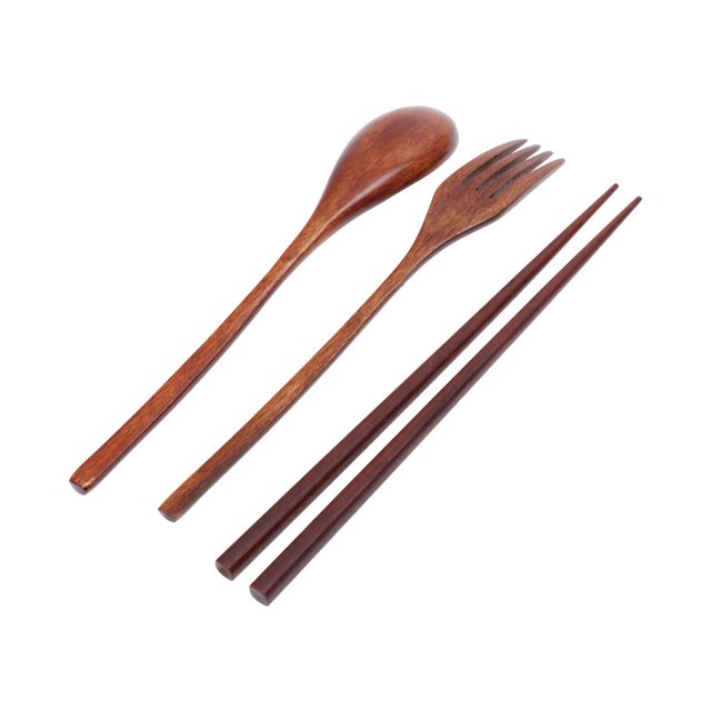 Wooden Fork Spoon Chopsticks Three Pieces Set Japanese Korea Style Travel Portable Tableware Nice Dinnerware(No Entangled, Fork Spoon Chopsticks)